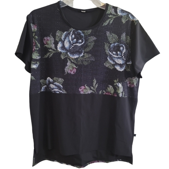 Lululemon Garden Party Snapshot Tee T-shirt 10 Black Floral - Picture 1 of 7